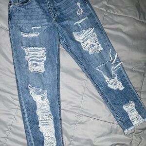 Fashion Nova Blue Distressed Boyfriend Jeans